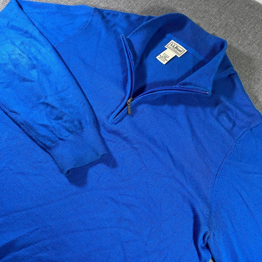 L.L.Bean Mens L Tall Blue Cotton Cashmere 1/4 Zip Pullover Sweater